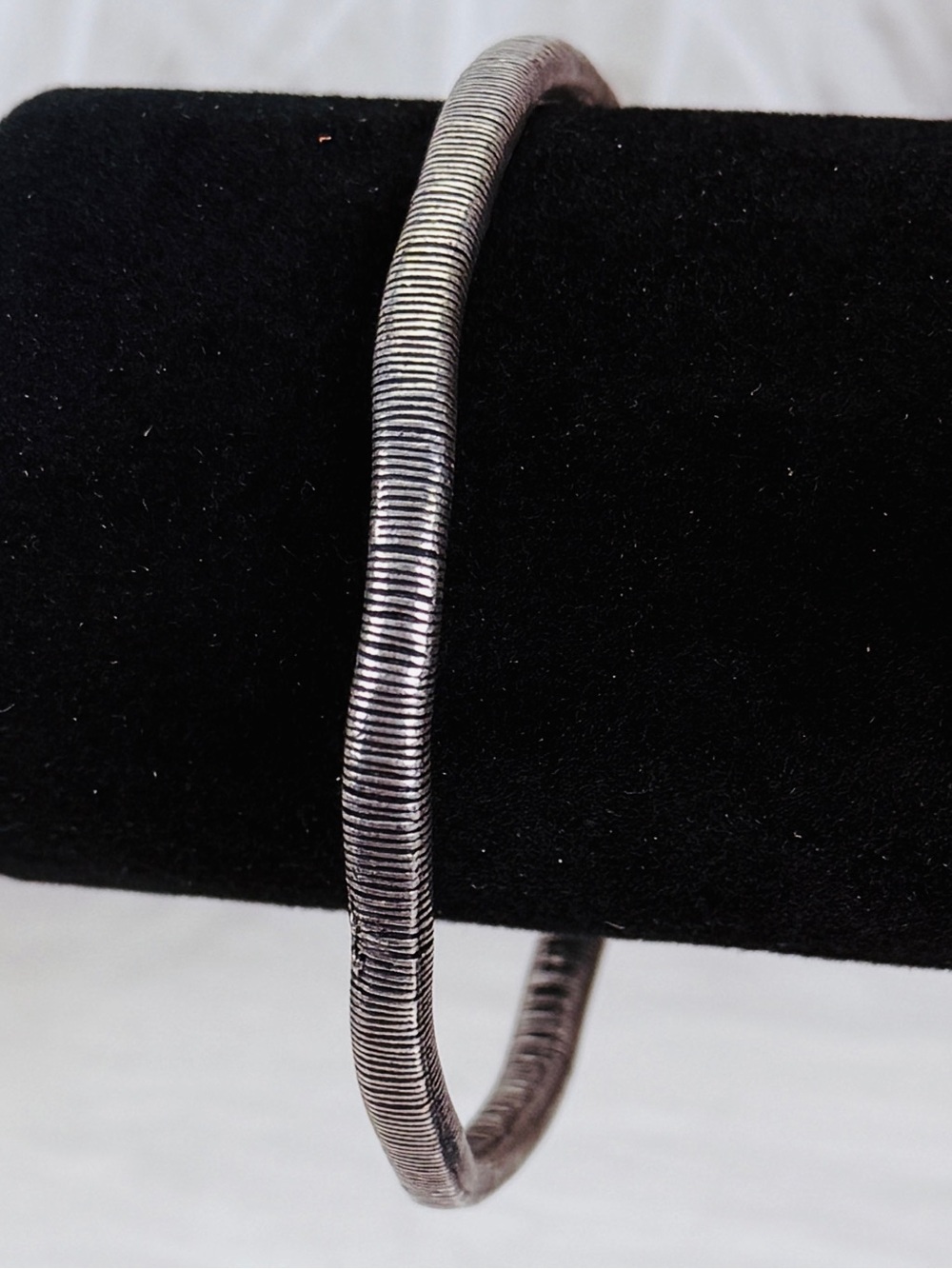 Vintage Aged Silvertone Texured Brutalist Bangle Bracelet